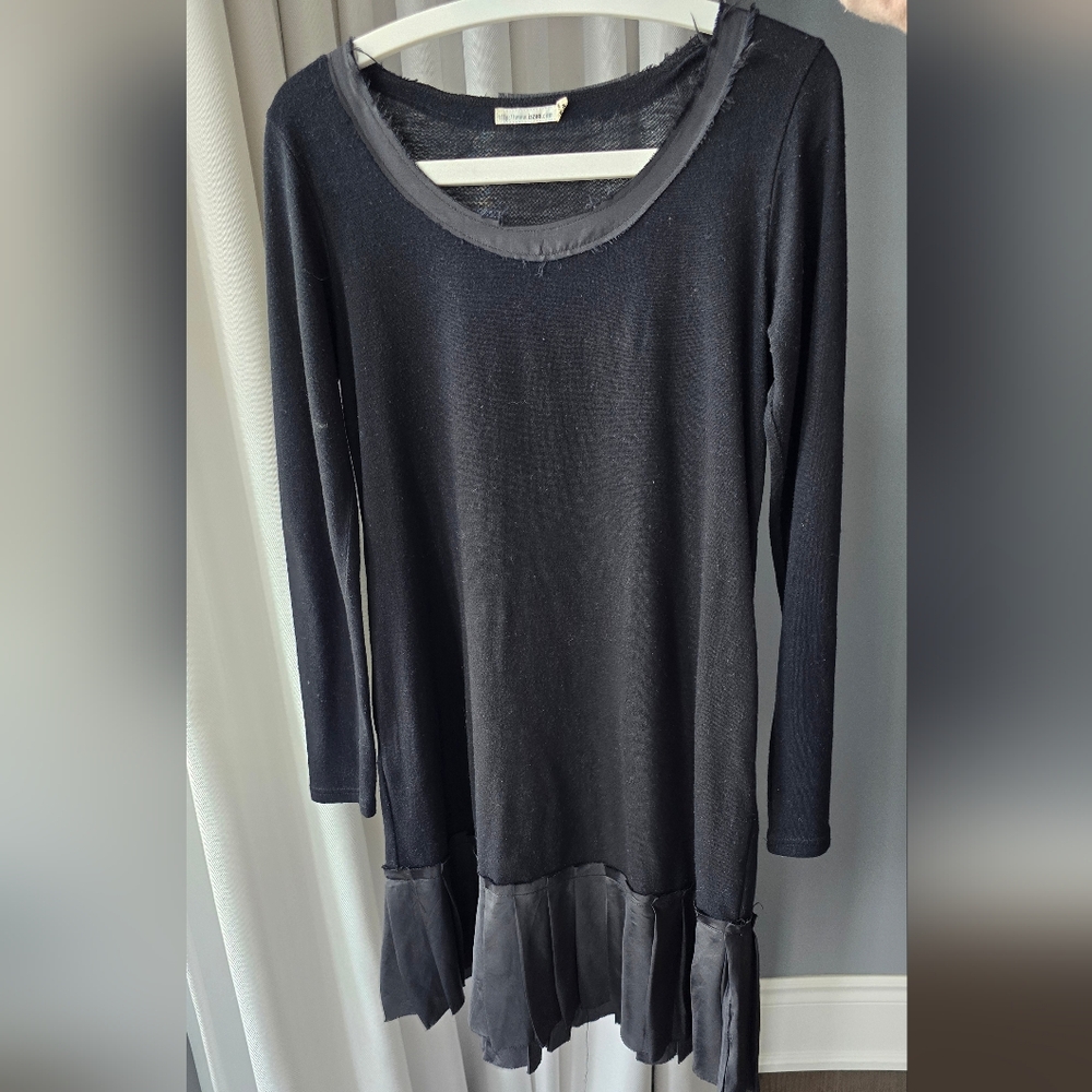 Black Long Sleeve Dress with Ruffle Hem